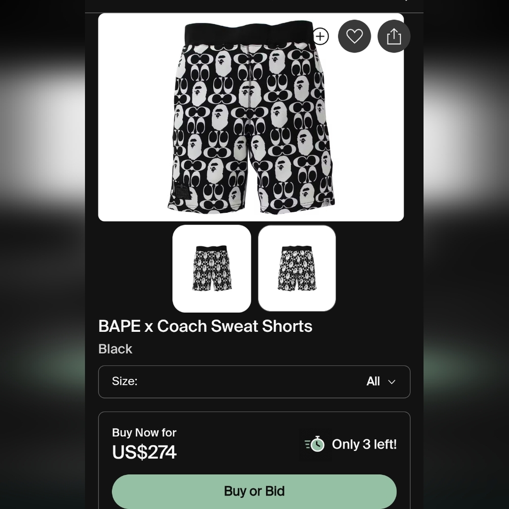 Bape x Coach Black and White Athletic Shorts